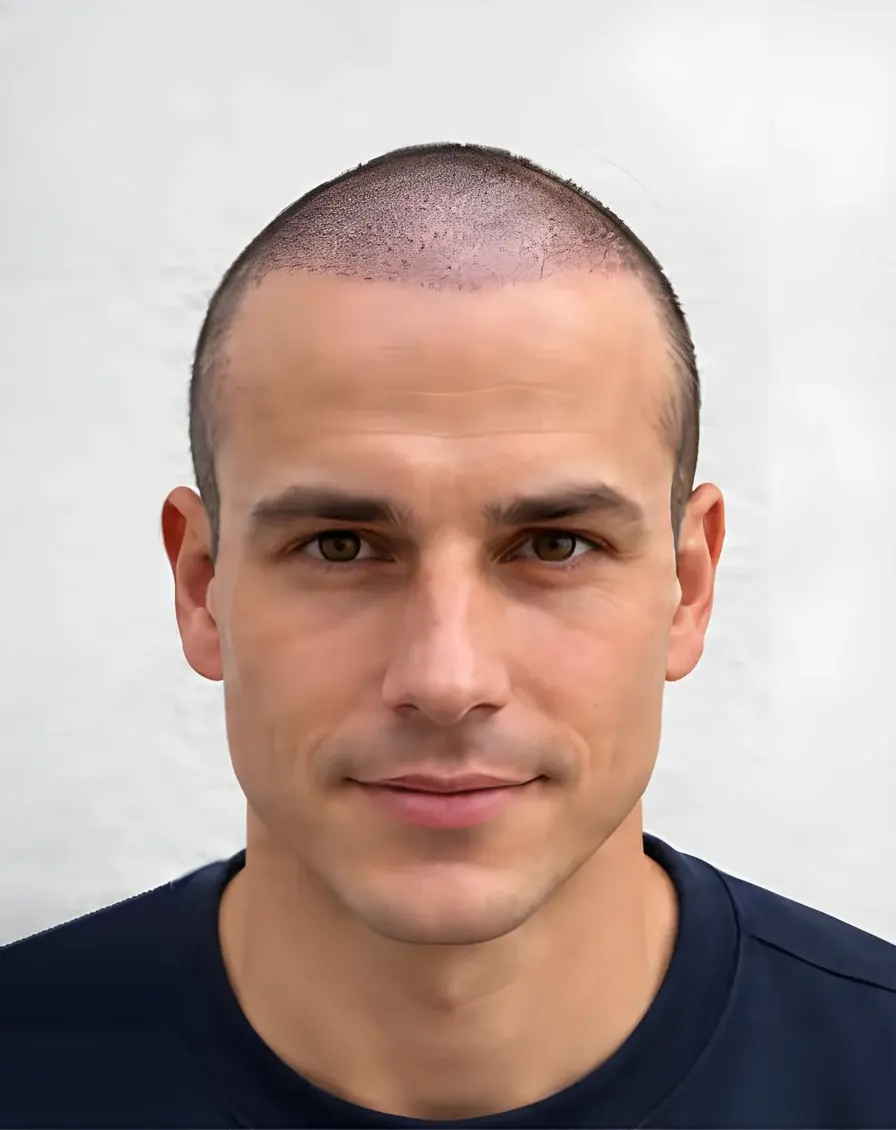 Patient 10 Tage nach der Haartransplantation, vordere Haarlinie