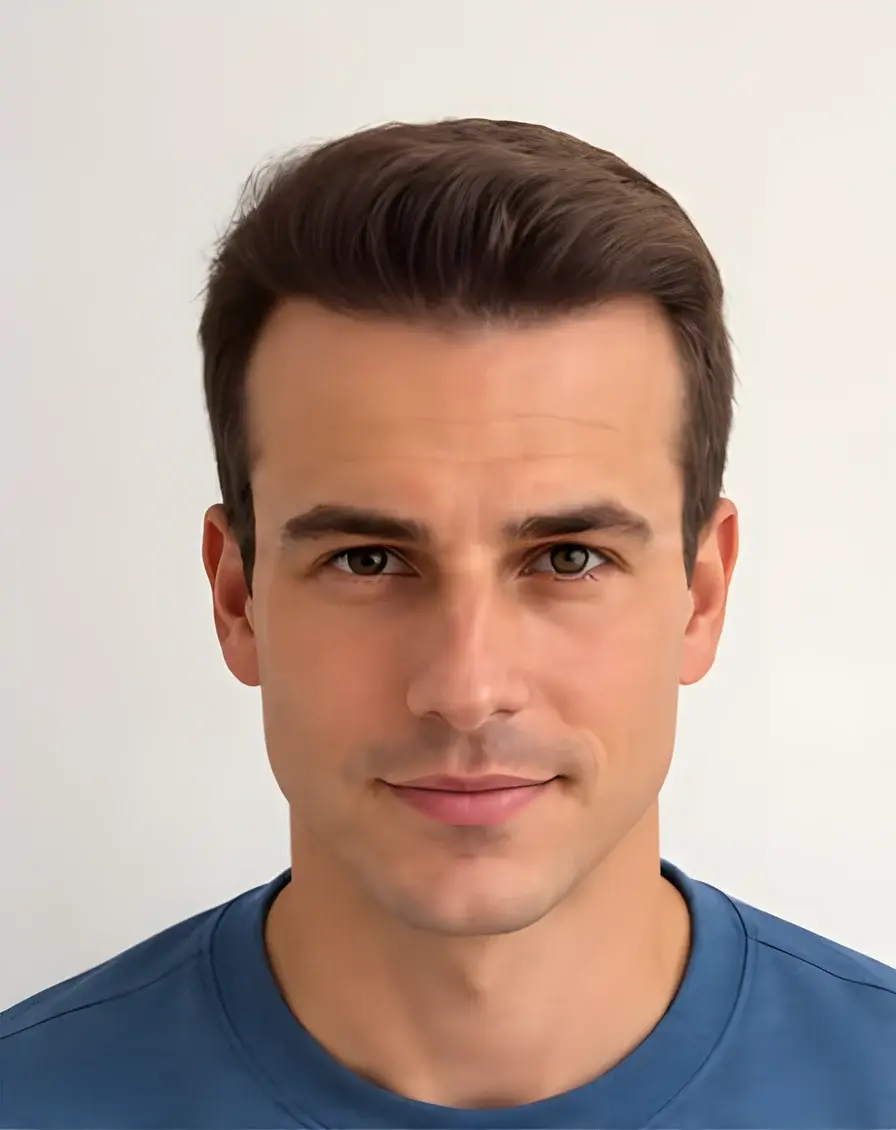 Derselbe Patient 180 Tage nach der Haartransplantation mit dichtem Haar